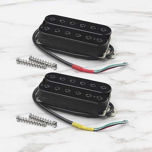 Miniatura 4 de FLEOR Alnico 5 Pastillas de cuello y puente para guitarra eléctrica, doble bobina Humbucker, color negro
