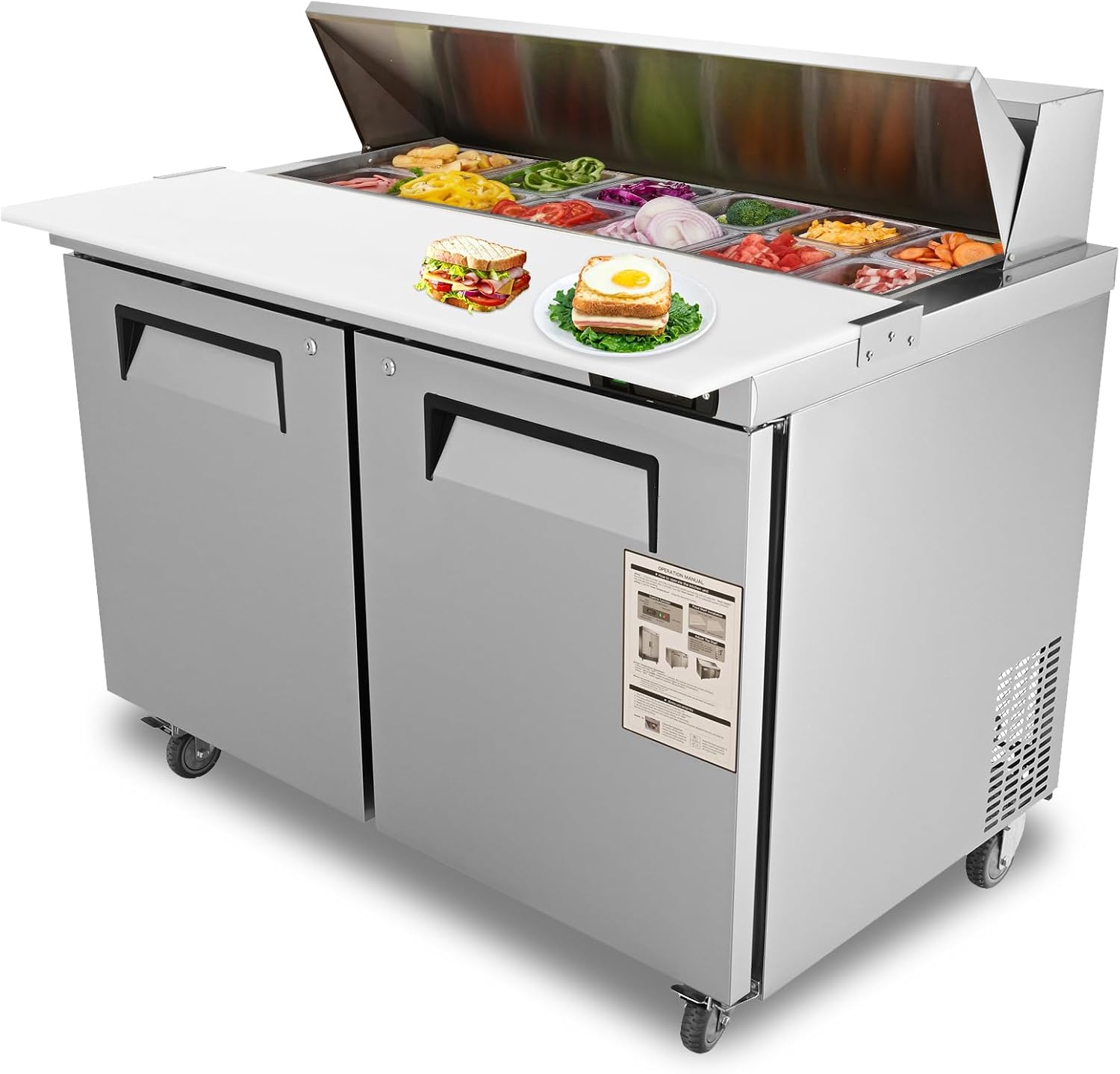 VEVOR 48" W Sandwich & Salad Prep Table with 12 Pans