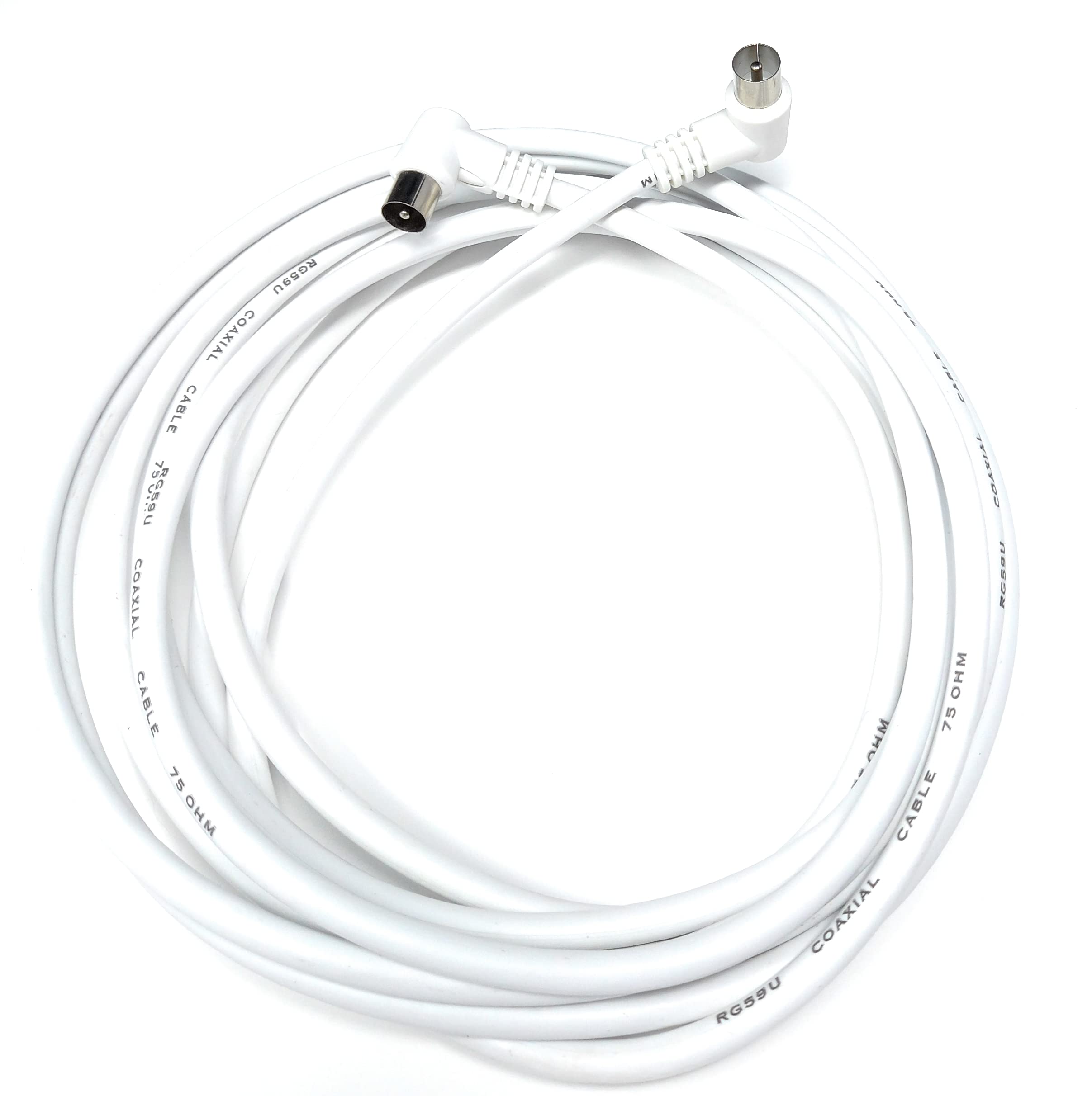 DRUT 4m TV RF Right Angle 90' Male Plug to Male Plug Coaxial TV Freeview Cable Lead 75 Ohm 13ft White, 4 meters