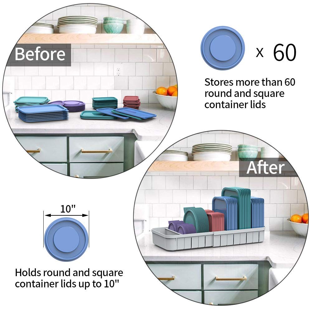 Expandable Food Container Lid Organizer, Extra Large Plastic Lid