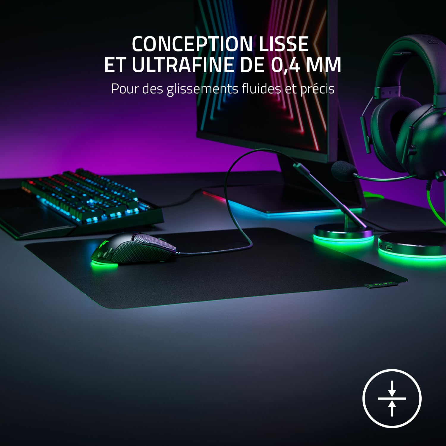 Razer Sphex V3 Large - Tapis de Souris de Jeu ultrafin (Une Base adhésive, Fabriqué en Polycarbonate Robuste, Conception Lisse et Ultrafine de 0,25 mm) Noir
