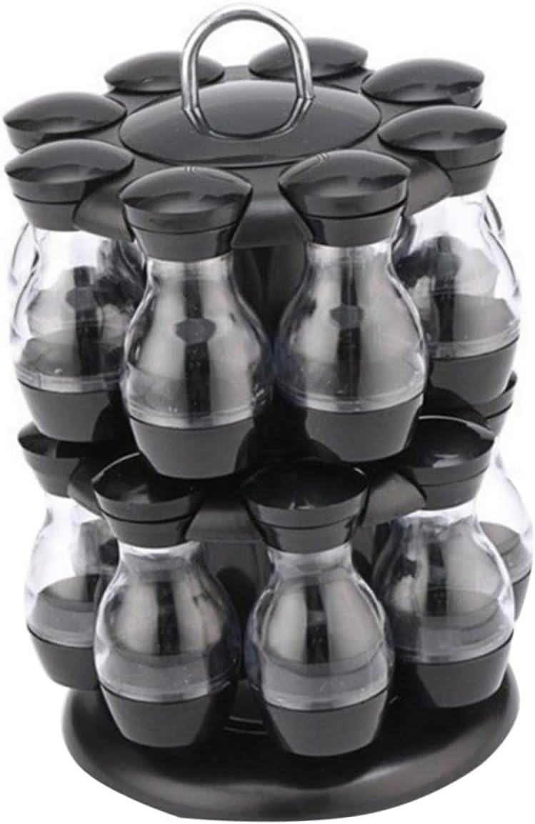 Unomor 16Pcs Spice Shaker with Rack Transparent Seasoning Box Condiment Pots for Salt Pepper Sugar Essential Kitchen Organizer for Easy Identification and Clean Storage