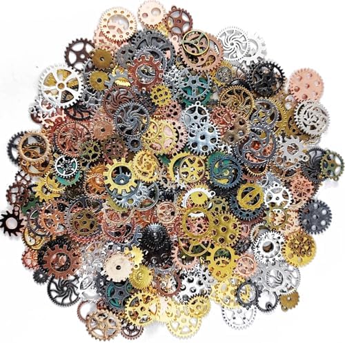 GXXMEI 210 Gram Antique Steampunk Gear, Mix Steampunk Wheel Alloy Gear Pendants Charms for Crafting Jewelry Making