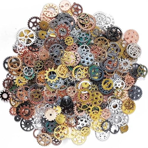 GXXMEI 210 Gram Antique Steampunk Gear, Mix Steampunk Wheel Alloy Gear Pendants Charms for Crafting Jewelry Making