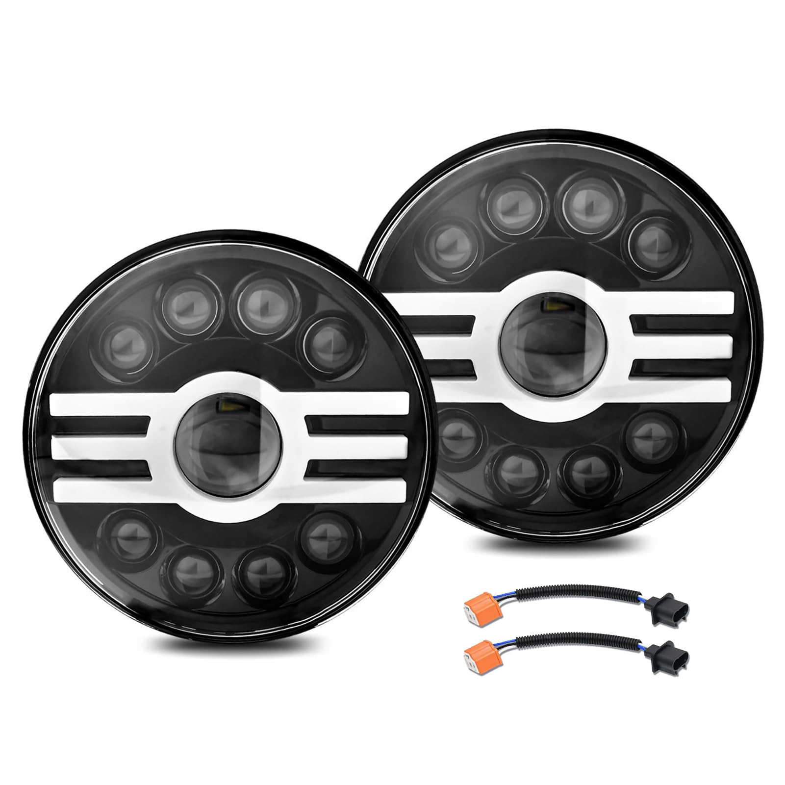 Garsent Peso a LED Rotondo, Fari di Auto 7 Pollici 7 Pollici con Fascio Bianco/Basso, Segnale di Direzione Ambra, DRL, Chip Ad Alta luminosità per Camion, Motociclette, Plug e Gioco