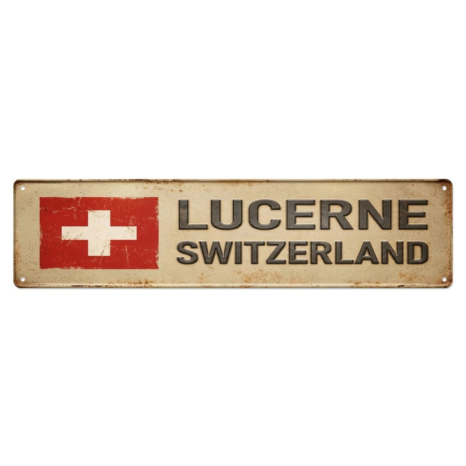 Metal Tin Sign Vintage Lucerne Switzerland Flag Decor Rustic Travel