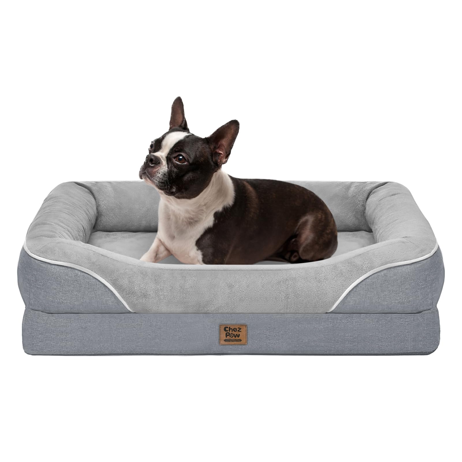 Orthopedic Washable Large Dog Bed - Egg Foam Dog Beds for Large and Medium Dogs Big Pet Beds with Removable Washable Cover and Bolster for Extra Large
