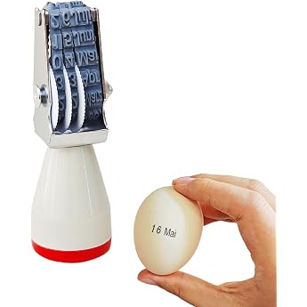 Homvik Egg Date Stamp, German with Monthly Abbreviation, Egg Marking, 4 mm Date Rubber Stamp, for Chickens, Ducks, Geese and 