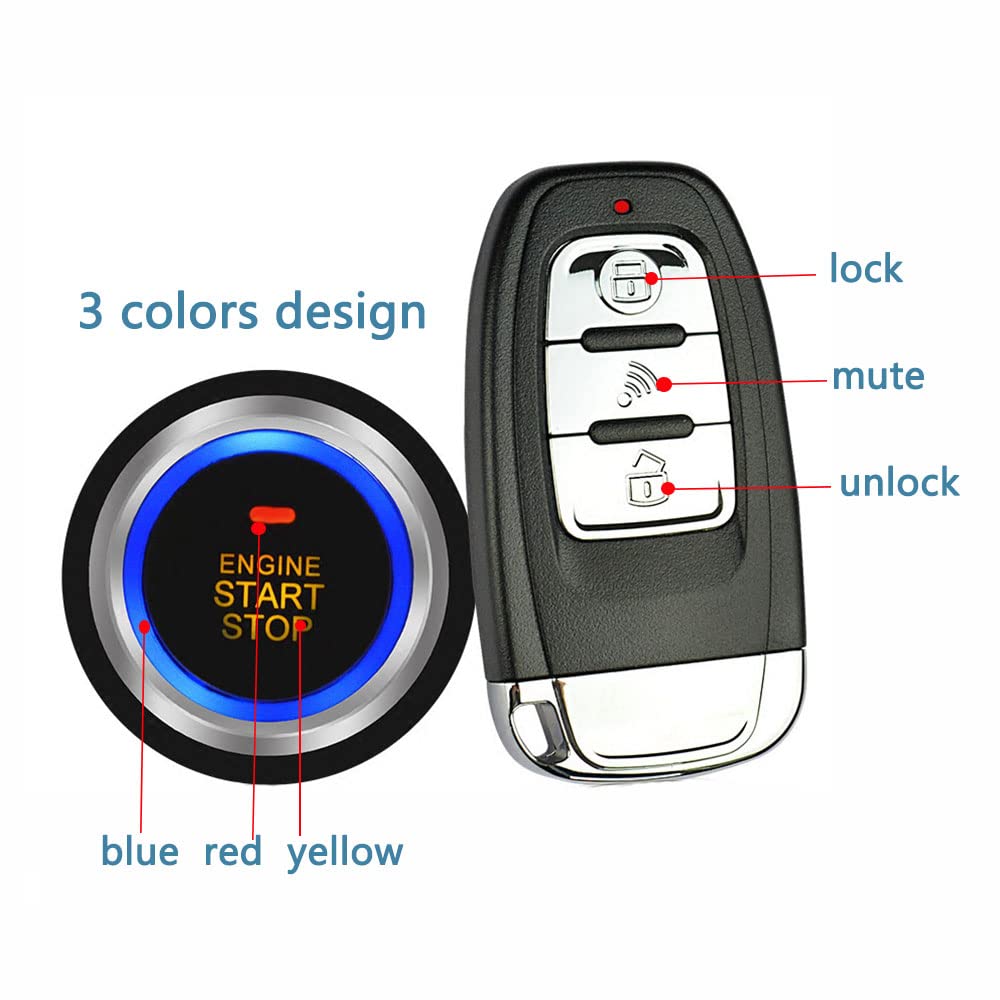Baceyong Chiusura Centralizzata Auto Universale Kit Avviamento Remoto 12V | Sistema completo per auto 12V con 2 telecomandi, pulsante Start Stop e funzione apertura bagagliaio