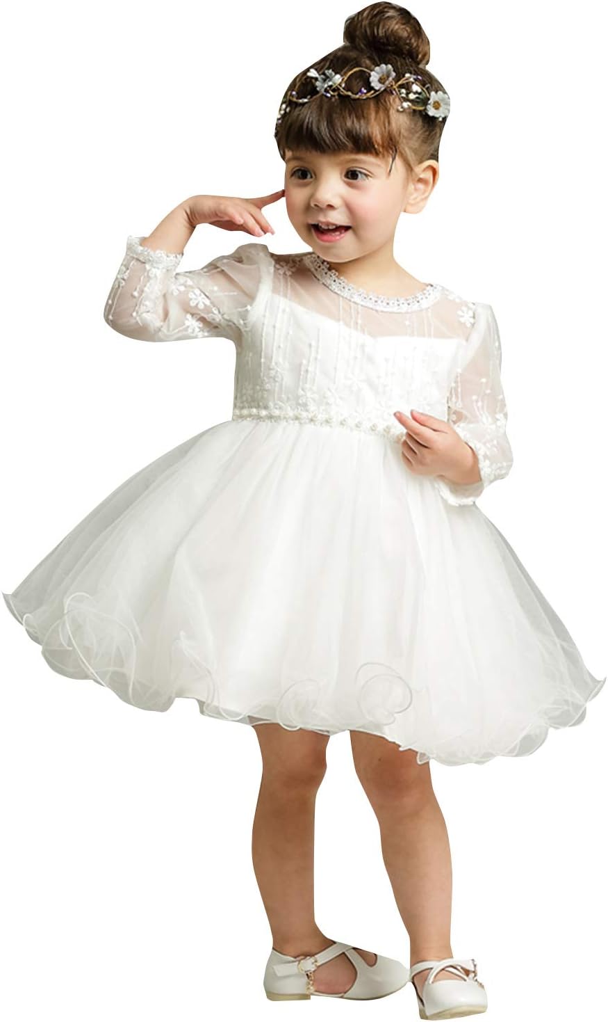 Happy Cherry Baby Girls Long Sleeves Tulle Tutu Dress Christening Baptism Gowns - Image 2