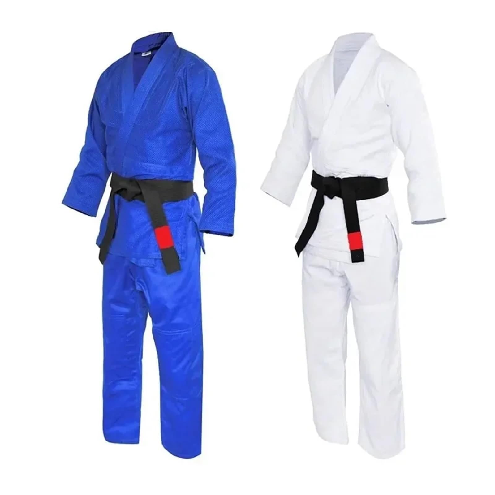 Kimono Jiu Jitsu Trajes de Judo, Tops de 450gsm, Pantalones de 240gsm, Uniforme de Artes Marciales Gi de Judo, Kimono Blanqueado, Gi de Tejido único con cinturón Blanco para Hombres