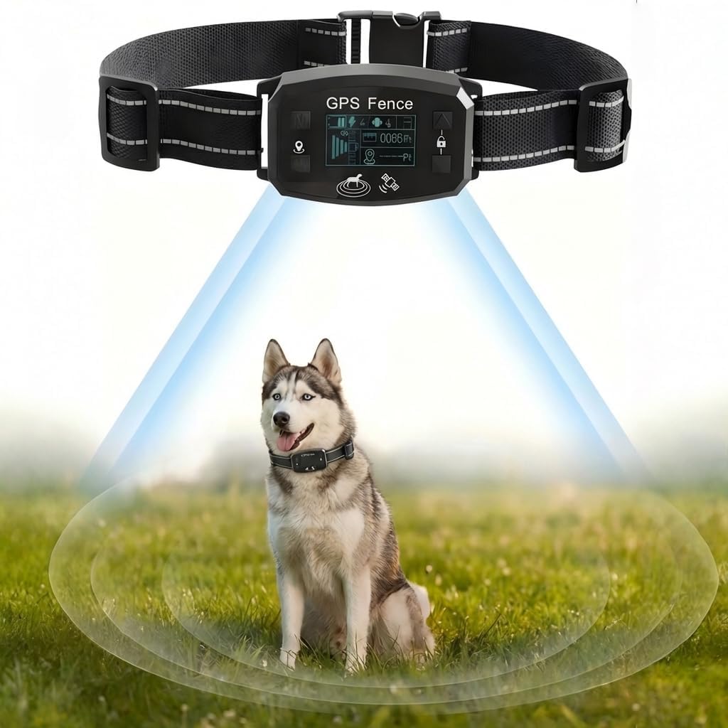 GPS Wireless Dog Fence, Range up to 6561 ft,Electric Collar with 3 Warning Modes, for Outdoor Use Waterproof& Rechargeable Pet Containment System for Most of Dogs (Black)