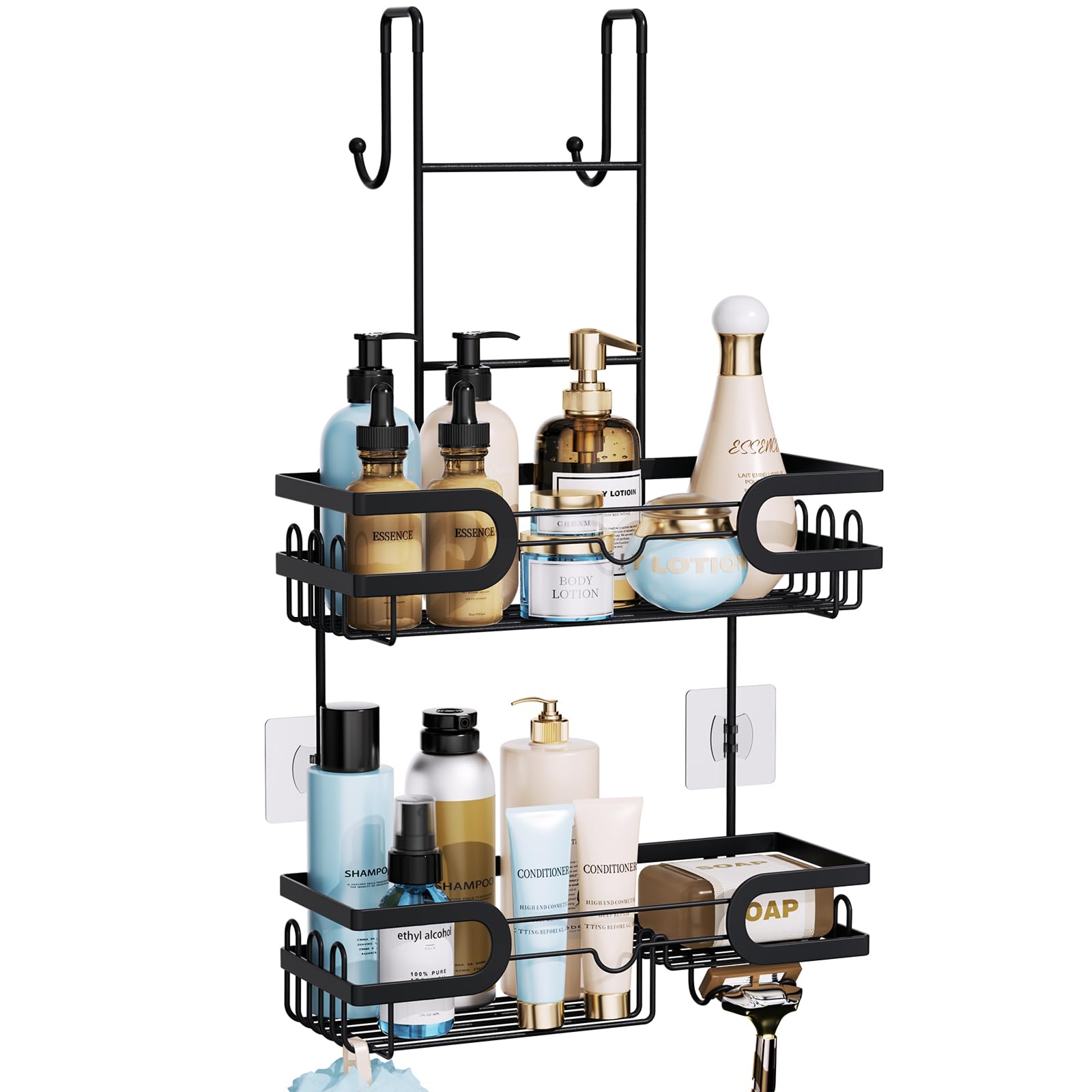 HapiRm Shower Caddy Hanging Black - Over The Door Shower Caddy with Soap and Razor Holder, No Drilling Hook over Bathroom Storage for Towel, Bath Ball, Stainless Steel Shower Organiser Hanging, Black