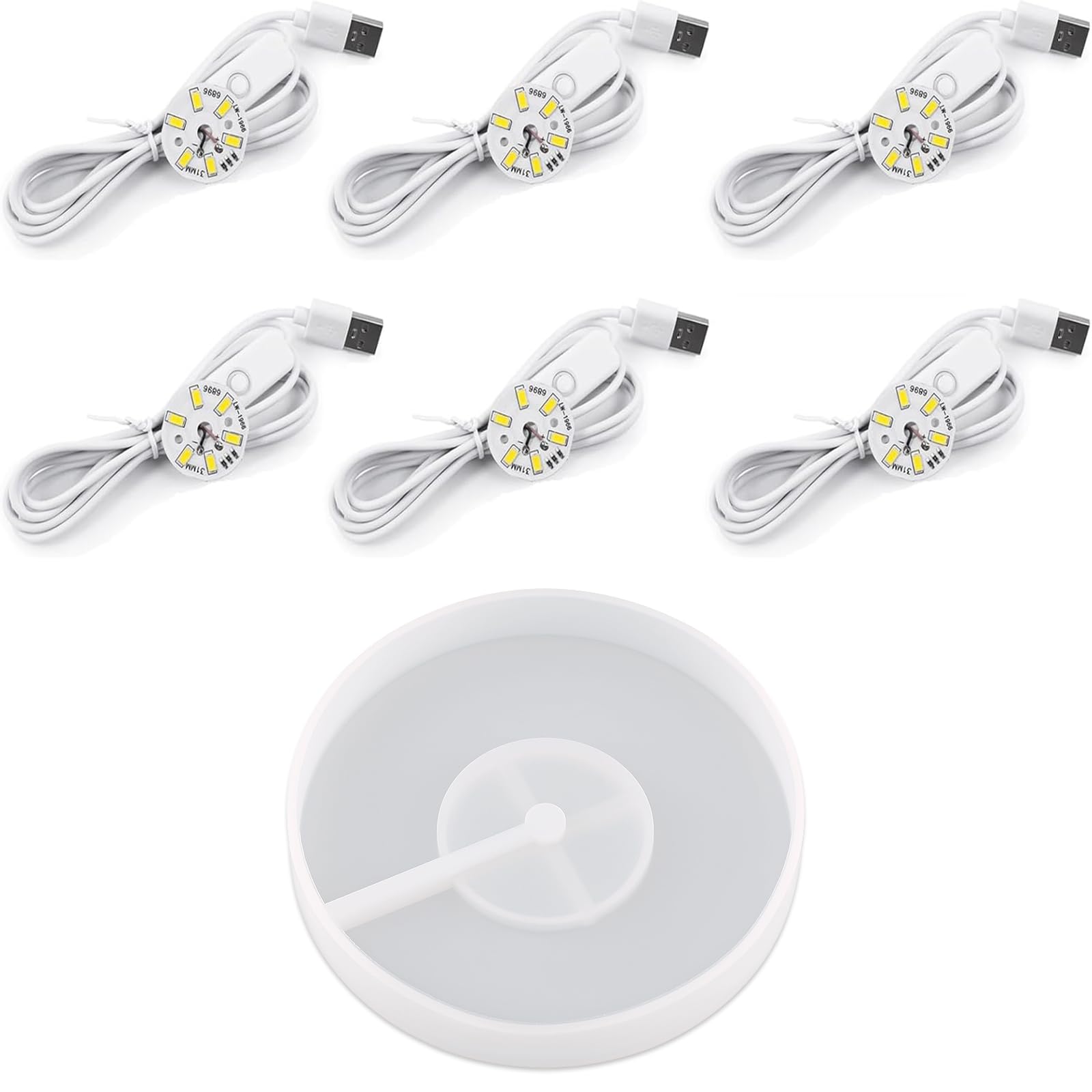 Actvty Round Display Base Silicone Mold with 6Pcs Led Light for Resin Casting, USB Powered for Lamp Resin Molds DIY Epoxy Craft Luminous Lamp Base Home Decorations