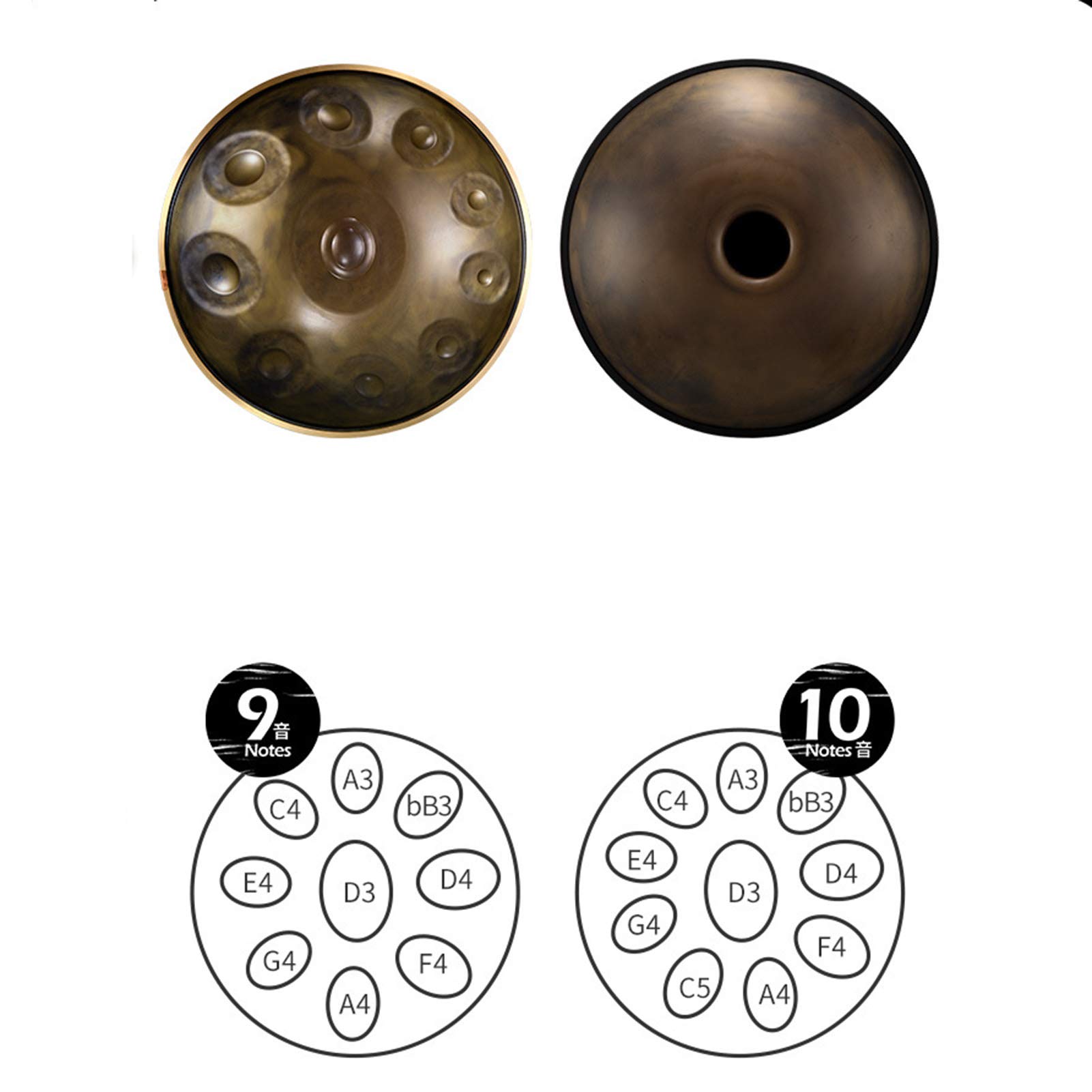 Instrumentos de Tambor Handpan en D Minor 10 Notas 22 Pulgadas Tambor de Lengua Profesional Instrumentos de percusión Tambor de Mano Pan