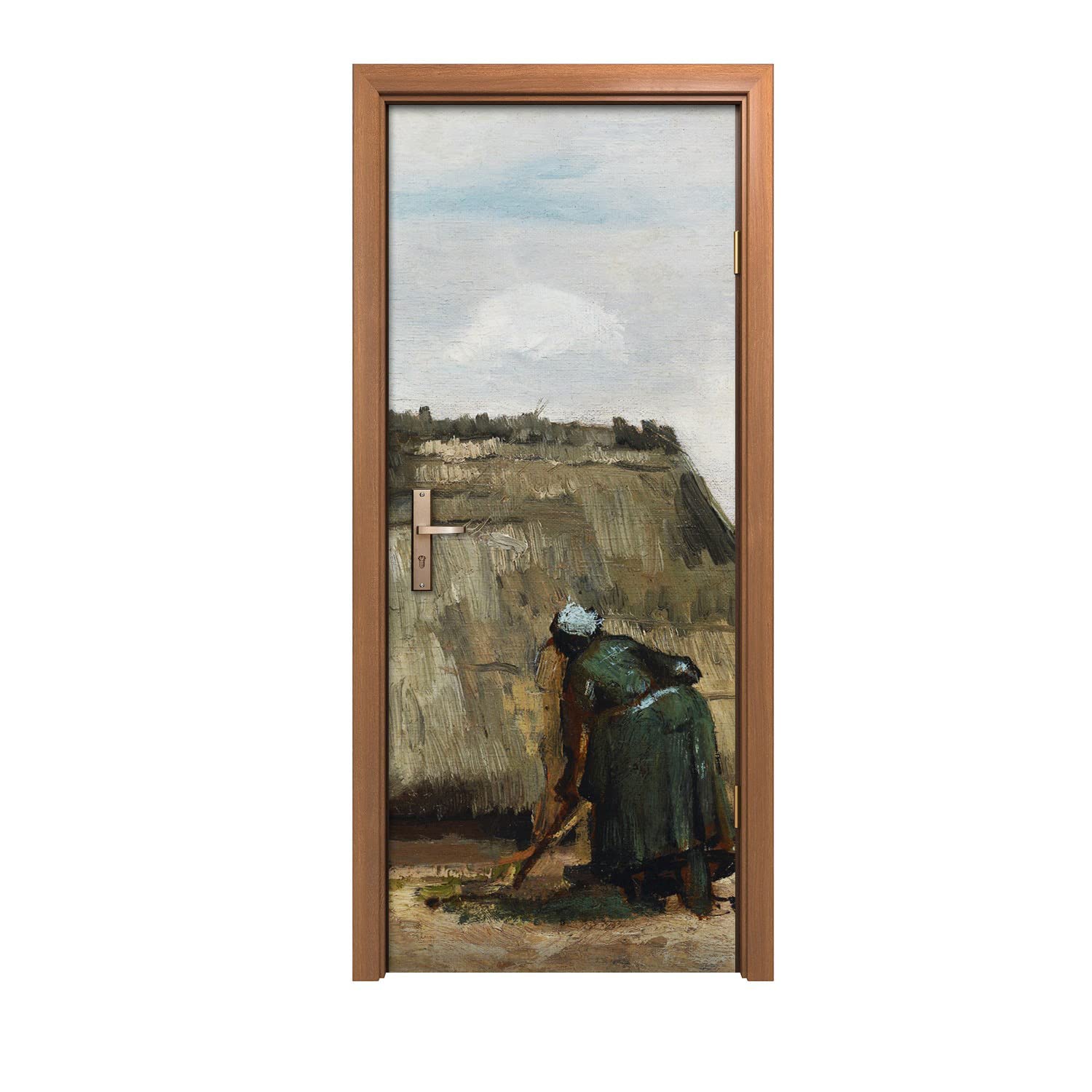 Autocollant de porte decoration murale trompe l oeil 80x200cm motif maisons de village