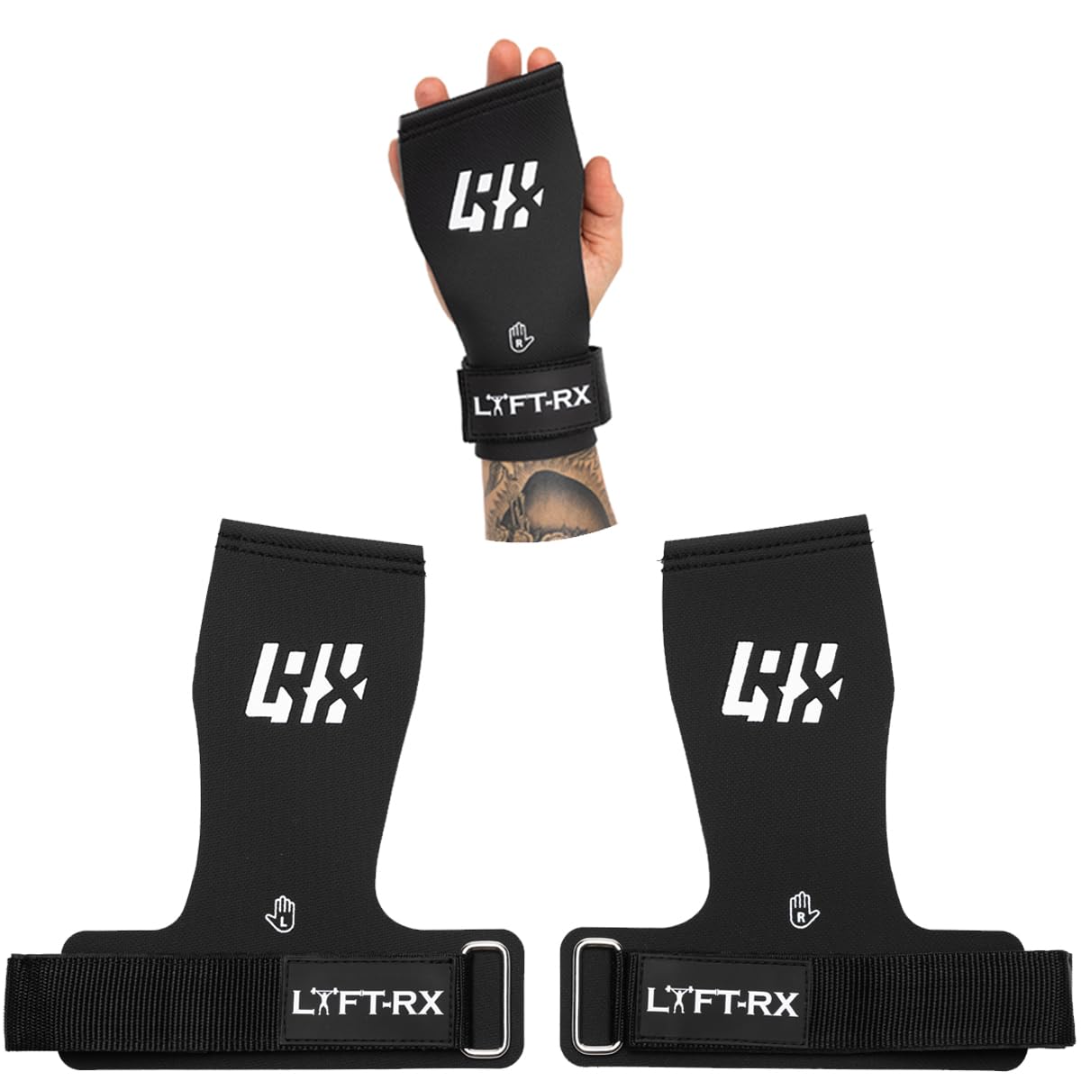 LYFT-RX Valiant Grips, Rubber Coated, No-Hole Fingerless Hand/Palm Grips w/Heavy-Duty Wrist Strap, Non-Slip, No Chalk Needed, for Weightlifting, Gym, Cross Fitness, Pull-Ups, Gymnastics, Size X-LARGE