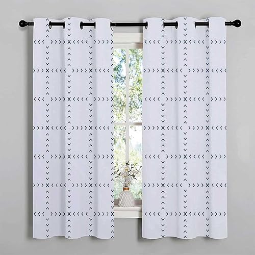 Cortina opaca para ventana, color claro, geometría, línea de celosía, moderna, térmica, para puerta de patio, cortinas para cuartos separados, 55