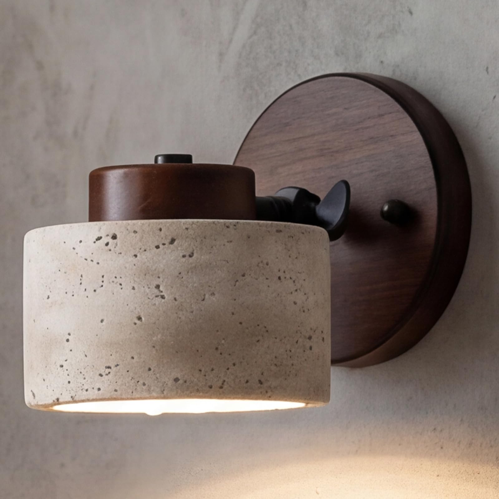 kaixunl Yellow Travertine Wall Lamp Wabi-Sabi Style Wall Lighting Japanese Lamps Rotatable Round Light Fittings Suitable for Bedroom Dining Room Kitchen Hallway Lobby Bulb not Included Walnut Color
