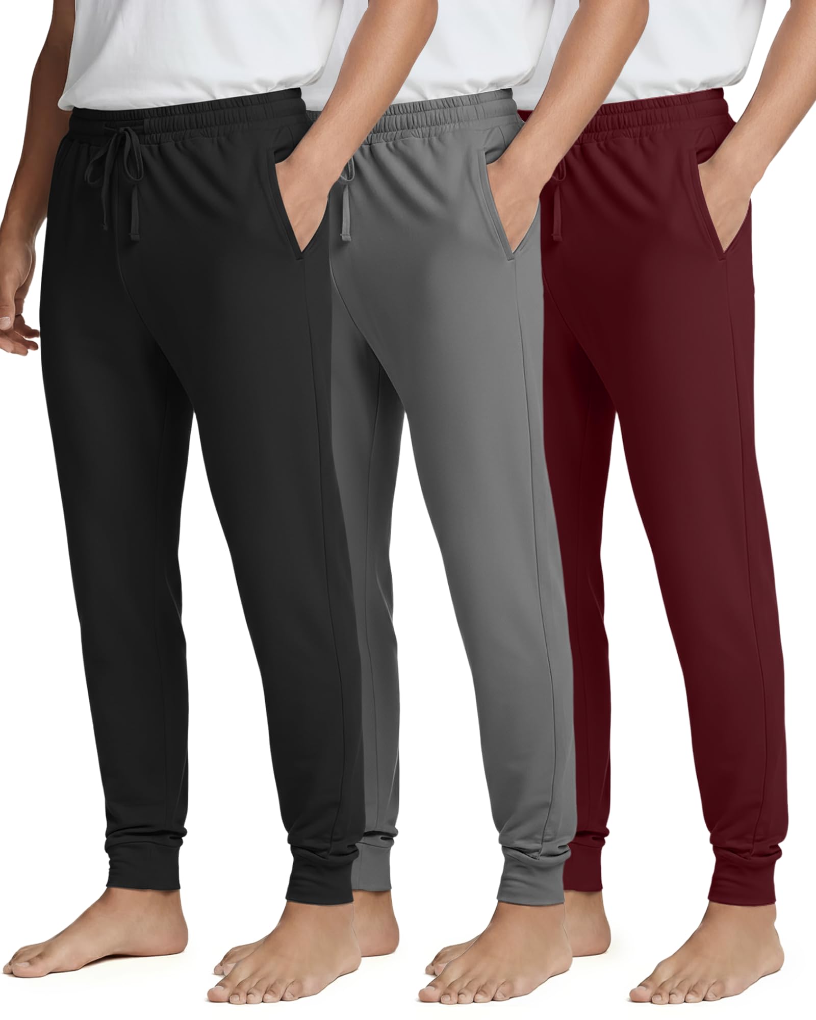 3 Pack Mens Pajama Pants Joggers Lounge Sweatpants Sleep Bottoms Cuffed PJ