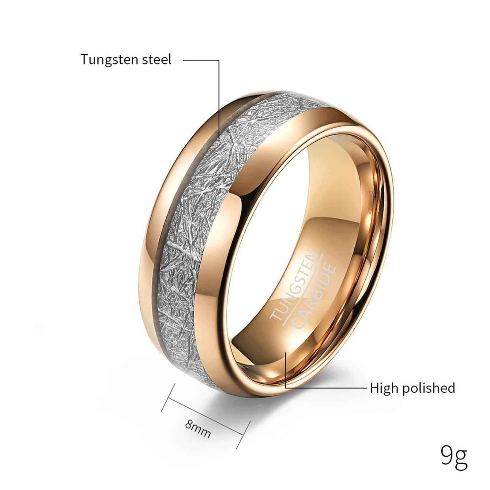 Anelli coordinati per coppie, 8 mm 6 mm anello intarsio in metallo | Set di 2 fasce in carburo di tungsteno, gioielli alla moda per pollice