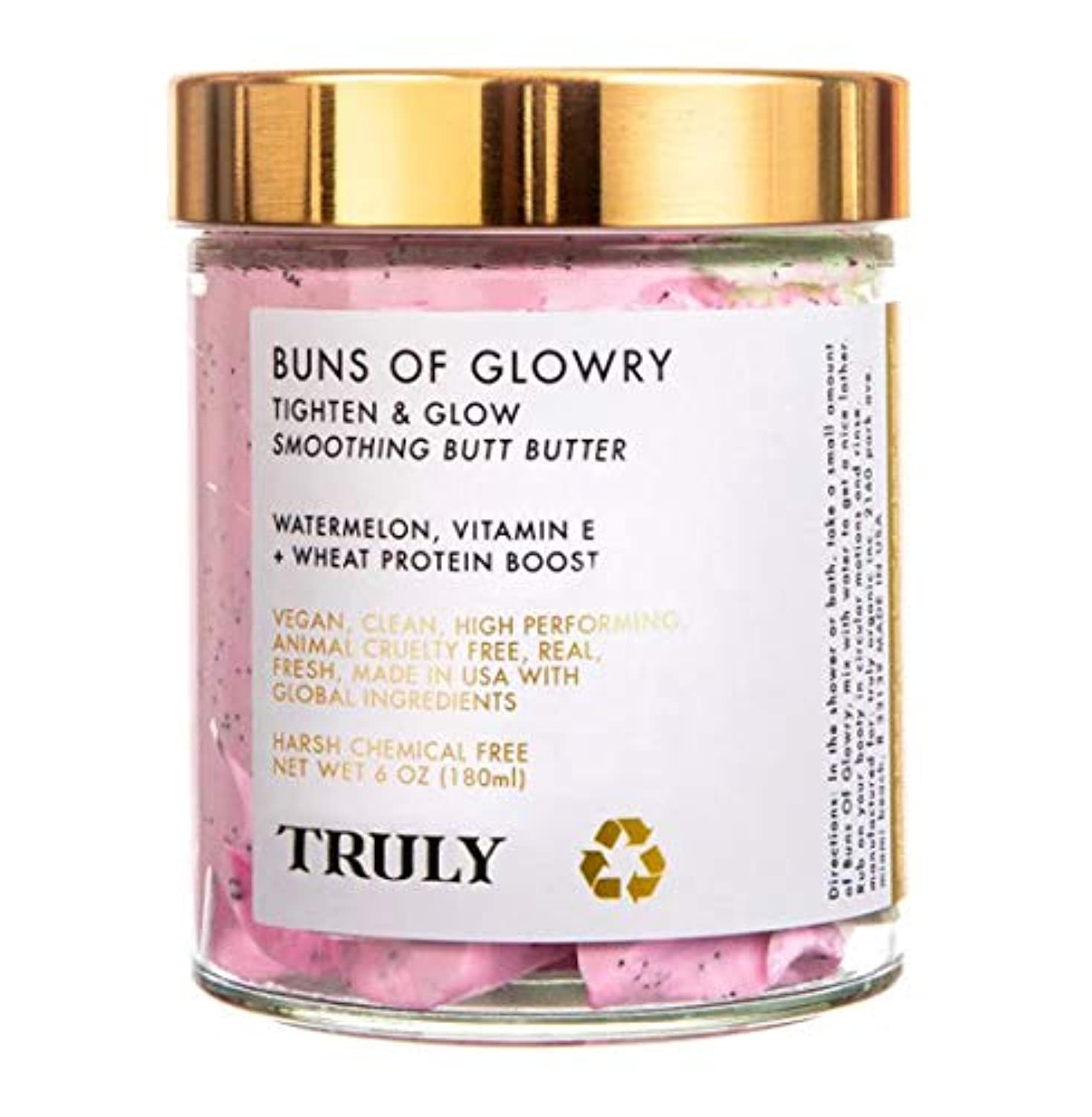 Truly Buns of Glowry Tighten & Glow Smoothing Butt Butter 6 Oz! Firming And Smoothing Butt Polish Cream Tiktok Viral! Infused With Watermelon, Vitamin E & Wheat Protien Boost! Vegan And Cruelty Free!