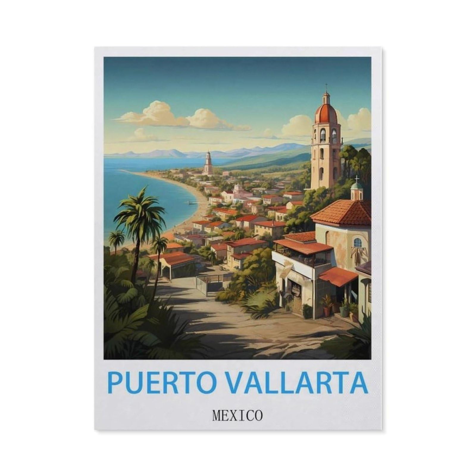 Beayodkp （40 X 50 Cm/15.74 X 19.68 Inches） Diy 5D Diamond Painting Kits，Puerto Vallarta Mexico Vintage Travel Poster，Diamond Painting For Beginner Adults Rhinestone Numbered Diamond Arts Home Wall Decor-Cd77