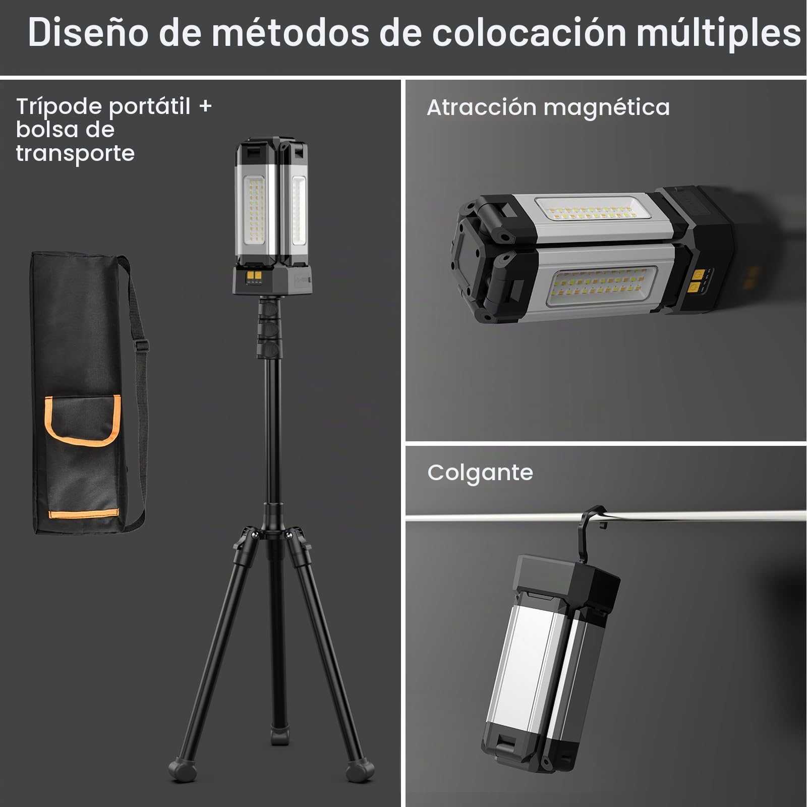 Foco Led Recargable de Aluminio de 13200 mAh con Trípode Plegable y Bolsa de Transporte, Luz Portatil de 8000 Lúmenes, para Emergencias, Campamentos, Vehículos Recreativos, Senderismo (Estándar)