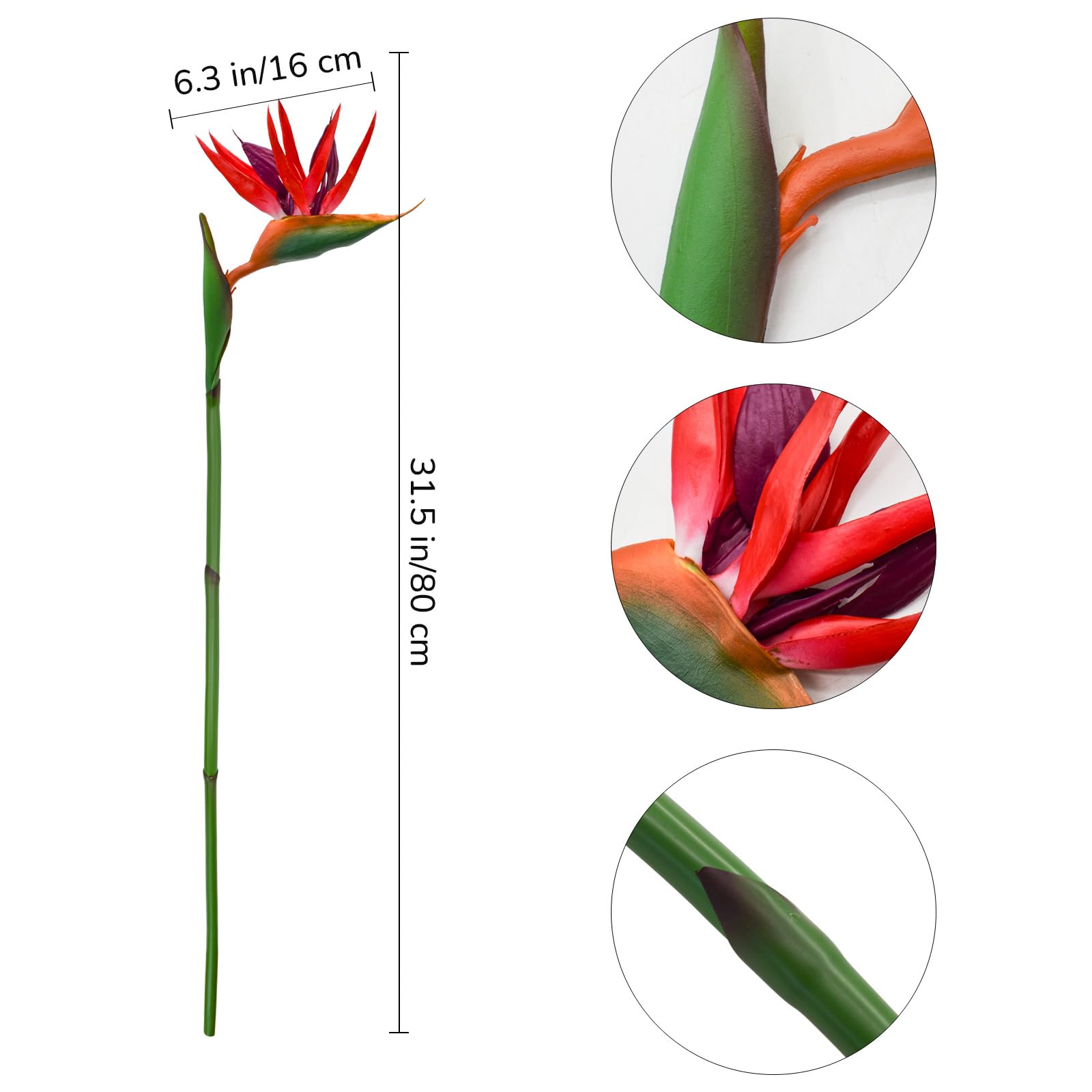 Bacucine 人工観葉植物 極楽鳥花 造花 6本 アーティフィシャルフラワー インテリア極楽鳥 ストレリチアの花 フェイクフラワー ガーランド リアル フェイクフラワー 枯れない花 部屋飾り バレンタイン プレゼント インテリア 喫茶店 店舗用 (レッド)
