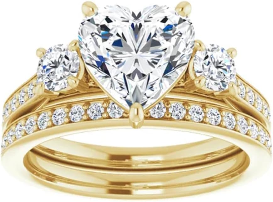 2CT-4CT Heart Cut Solitaire Three Stone Bridal Ring Set Handmade Engagement Ring for Women Wedding Promise Gifts for Her Moissanite