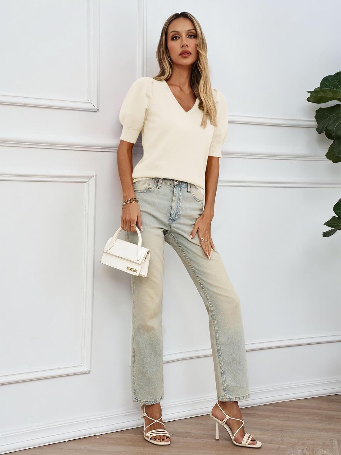 Womens Puff Short Sleeve Sweater Tops 2025 Spring Summer Trendy Casual T Shirts Blouses - Image 5