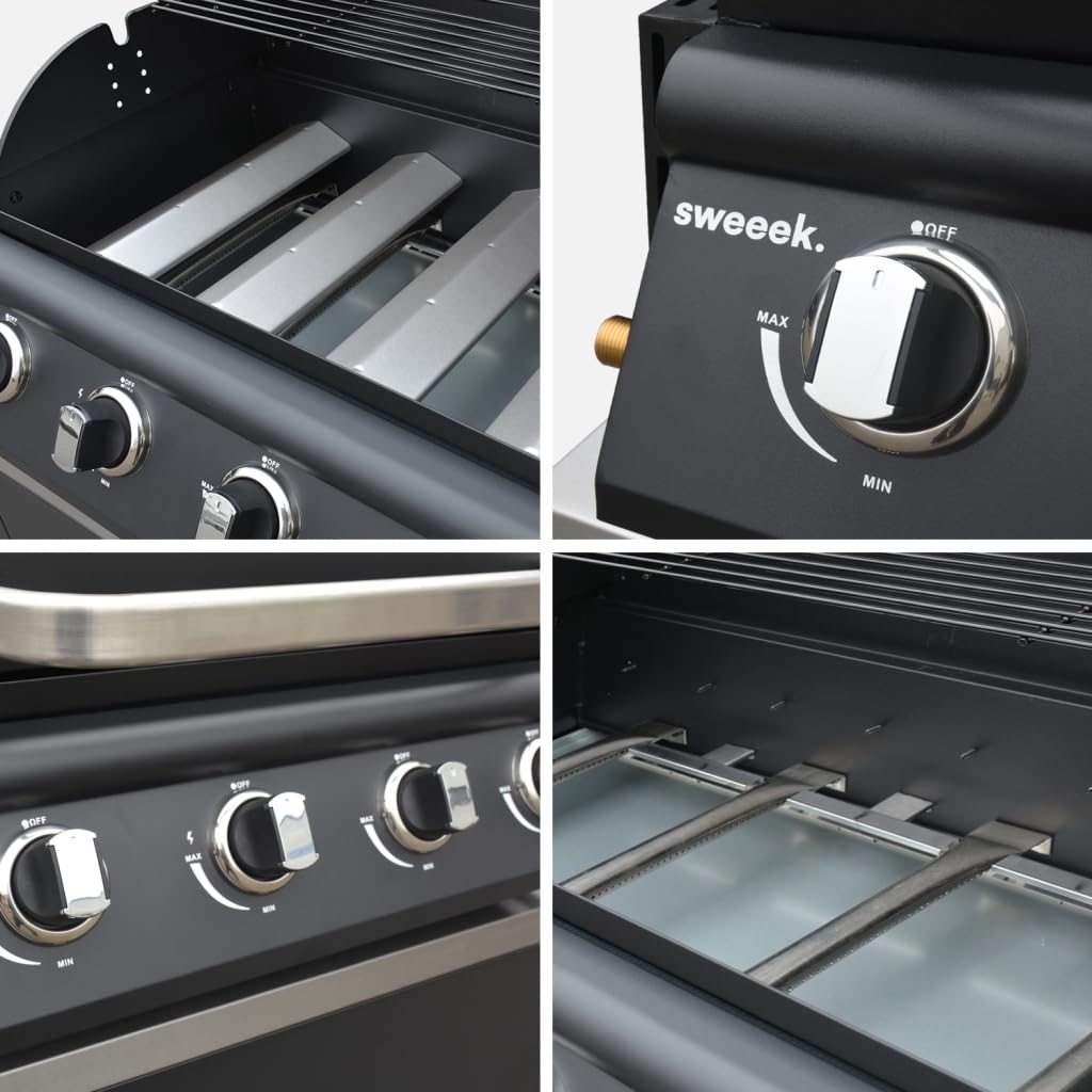 sweeek - Barbecue à gaz avec 4 brûleurs à poser avec récupérateur de graisse