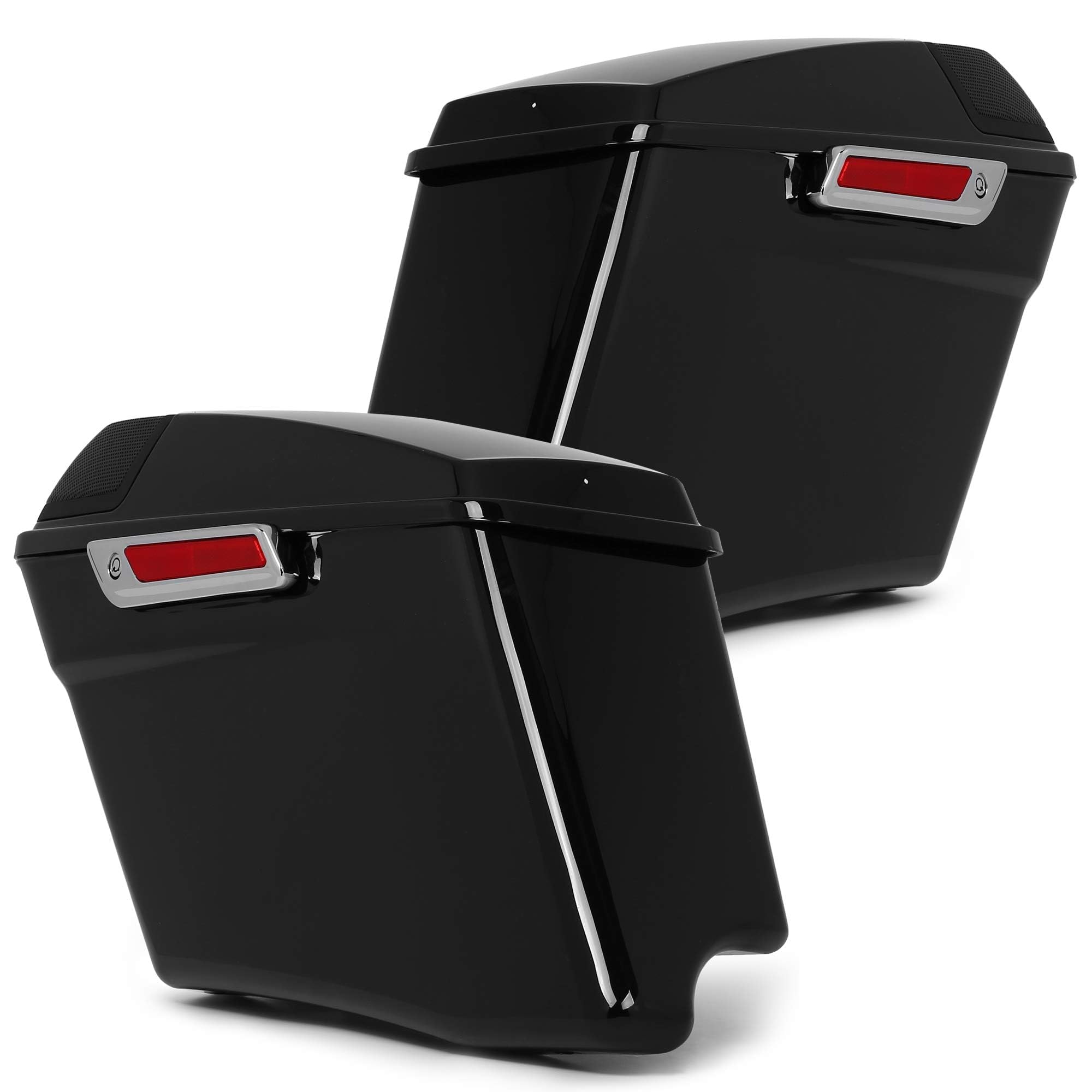 HECASA 5'' Extended Stretched Saddlebags W/ 5X7 Speaker Lids Compatible With 1993-2013 Harley Davidson All Touring Models Road King Street Glide Saddle bags Vivid Black