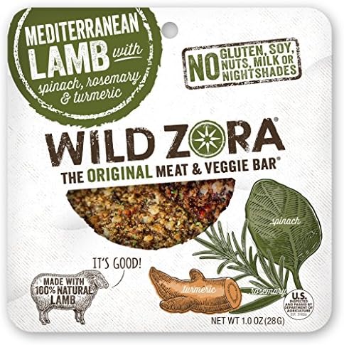 Wild Zora Meat & Veggie Bars, Mediterranean Lamb, 10-Pack, 100% Grass Fed Lamb, Healthy Jerky Paleo Snacks, AIP Friendly, Gluten Free, Soy Free, High Protein, No Added Sweetener, Lamb Jerky Snacks