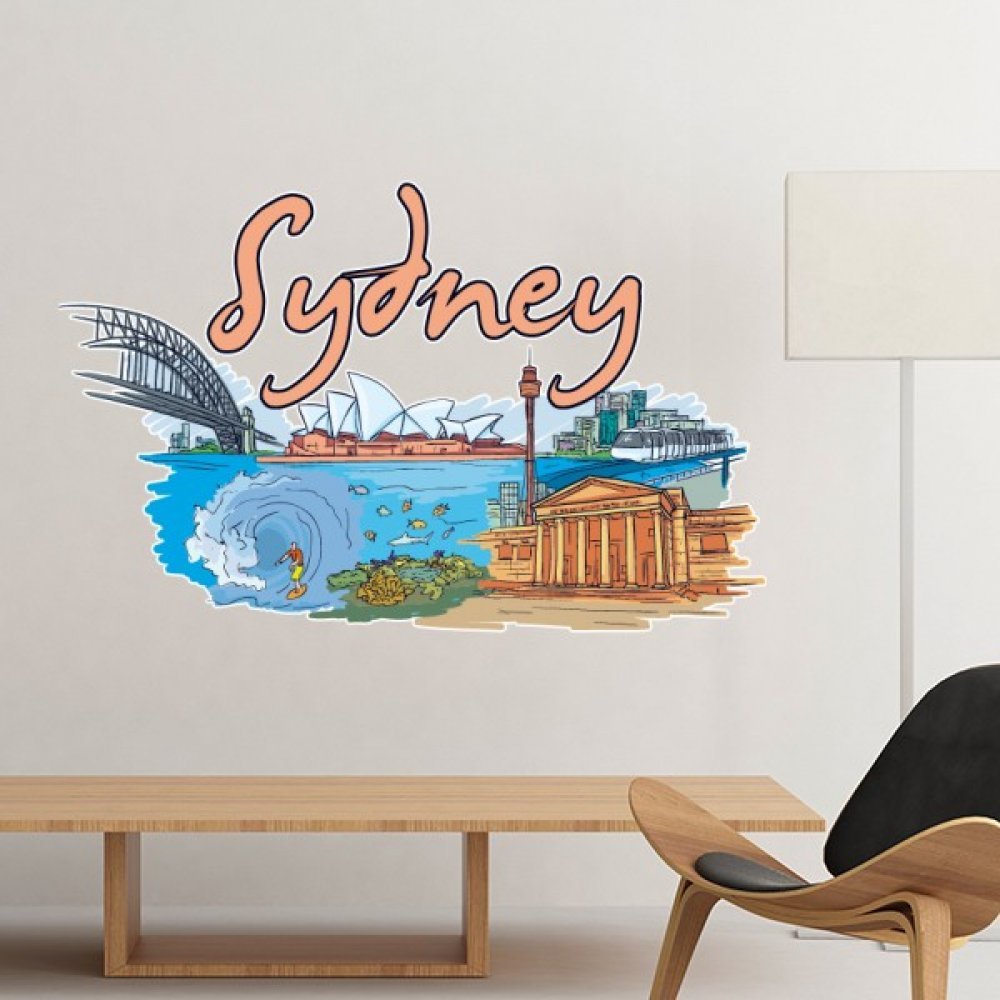 Stickers opéra de Sydney aquarelle autocollant mural amovible chambre DIY 70cm