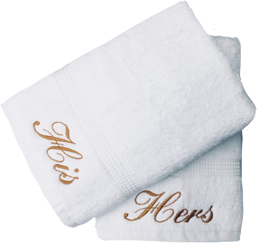 Embroidered His & Hers White Hand Towels Pair