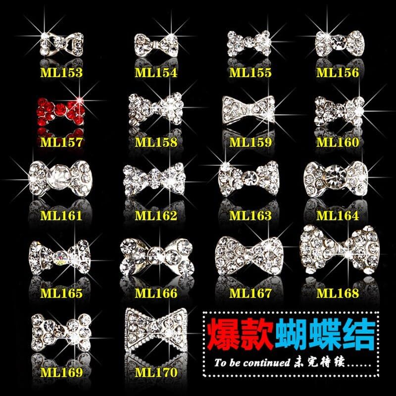 100PCS/Lot Shinny Rhinestone Zircon Material Crown Bow Knot Flower Fox Design 3D Nail Art Jewelry Charms for Gel Tips Tools