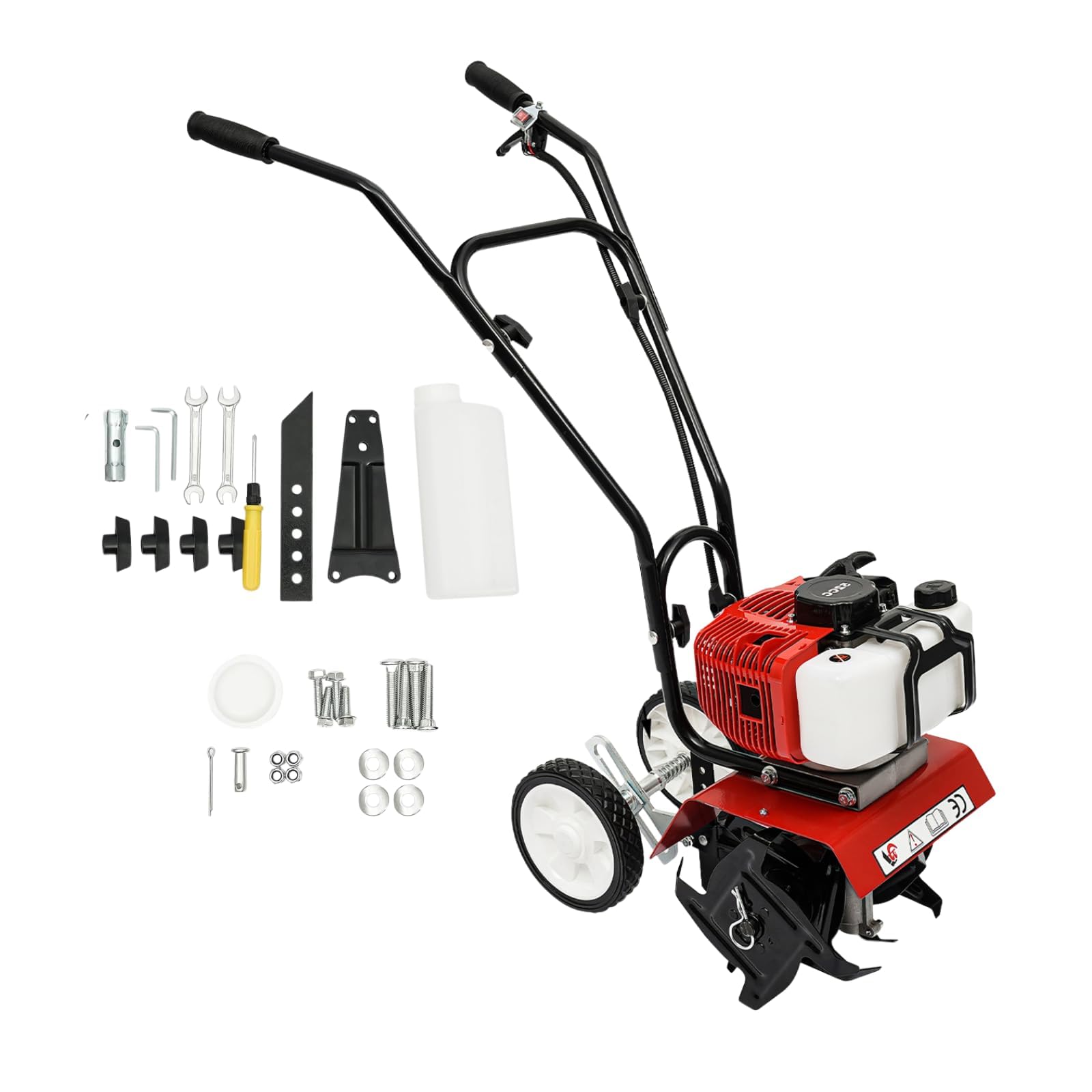 Motoculteur Thermique 52cc 1700W, Motobineuse Puissante à 2 Temps, Largeur de Travail 30cm Profondeur 12cm, Léger et Durable avec Lames en Acier au Manganèse, Idéal pour Jardin
