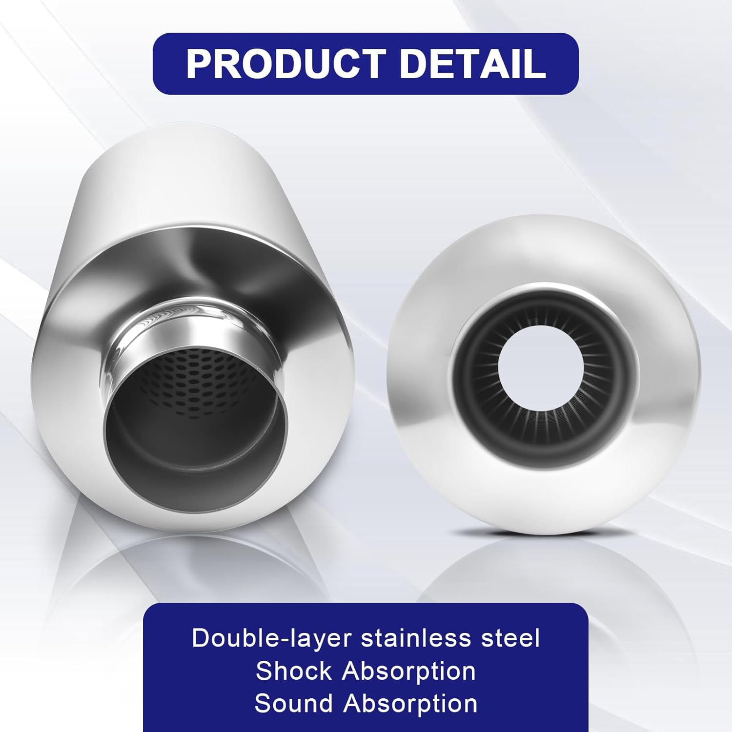 2 Pack Stainless Steel Muffler Exhaust 2" Inlet 3" Outlet, 14.7" Overall Length Blue Burnt Finish Muffler Resonator