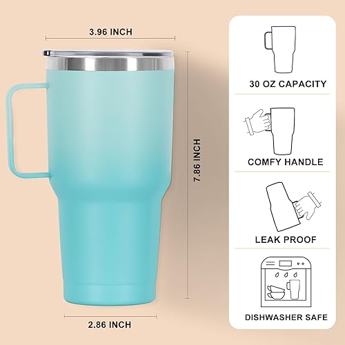 Miniatura 2 de Wzaytia Vaso aislado de 30 onzas con asa, de acero inoxidable, vaso de viaje de acero inoxidable, taza de café aislada de doble pared, a prueba de