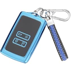 RYE Funda de silicona TPU para llave Renault con 4 botones, funda para llave de coche inteligente Renault sin llave y accesoria con llave de piel azul