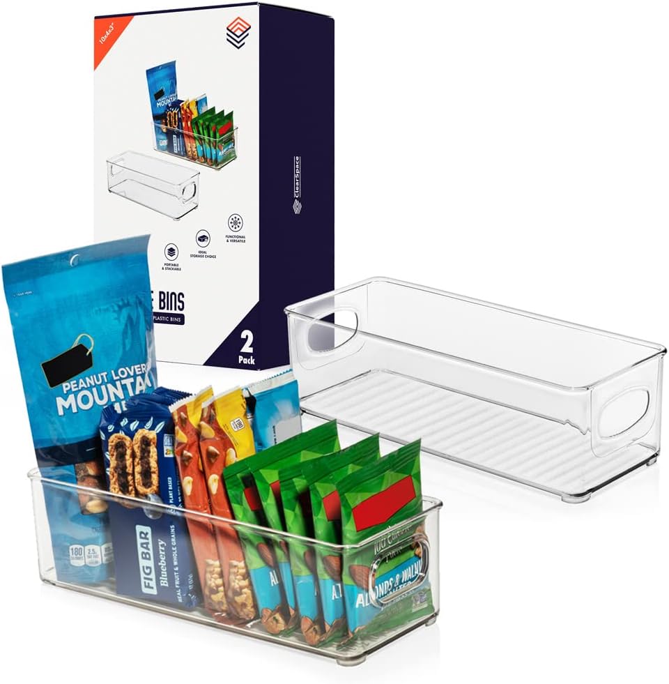 CLEARSPACE Plastic Pantry Organization and Food Storage Bin – Great Kitchen Fridge Organizer Bins, 2 Pack