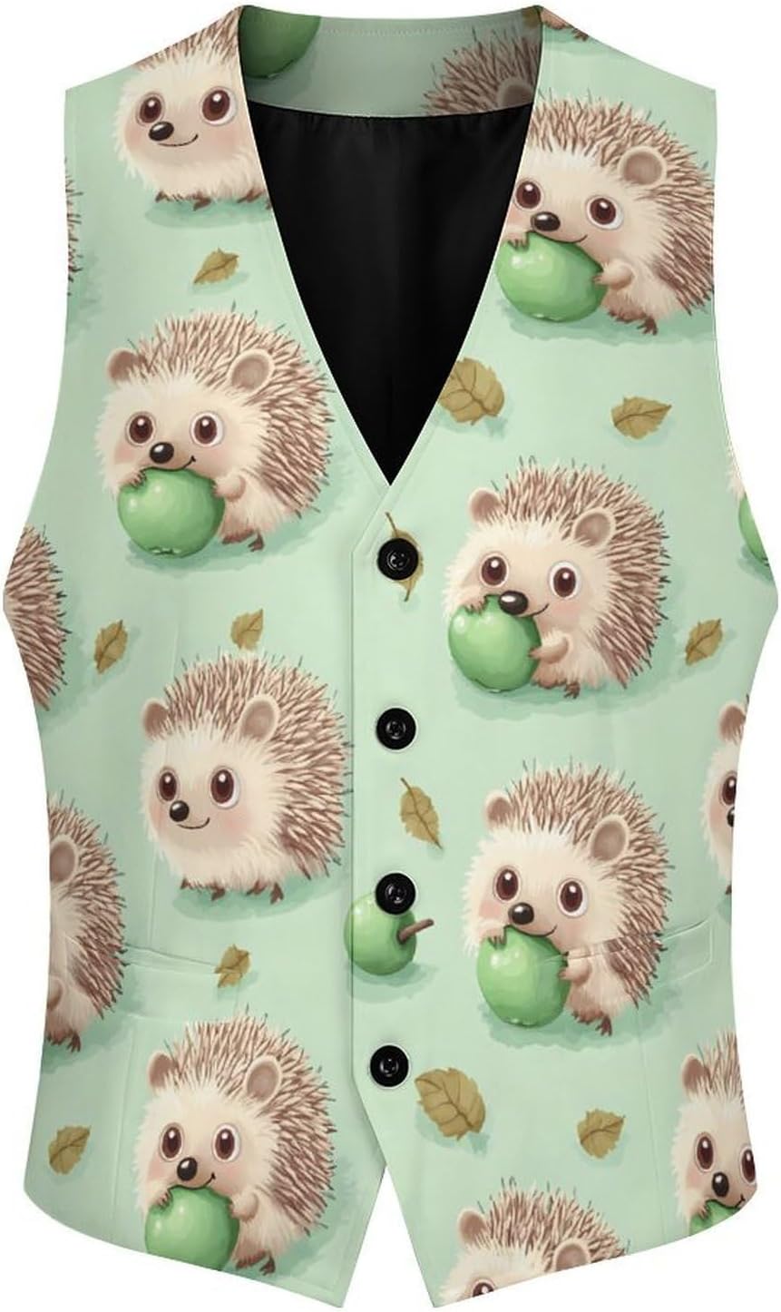 Hedgehogs Cute Men's Suit Vest Casual Business Dress Slim Fit Waistcoat Vests with Pockets
