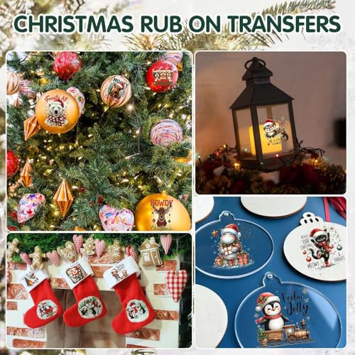 Image of ZMRU 24 Sheets Vintage Christmas Rub On Transfers for Crafts, Rub On Transfers Christmas for Wood,Furniture Decals, Glass, Porcelain, Leather, Canvas, Fabric Projects,3 * 3inch(Animal Party)