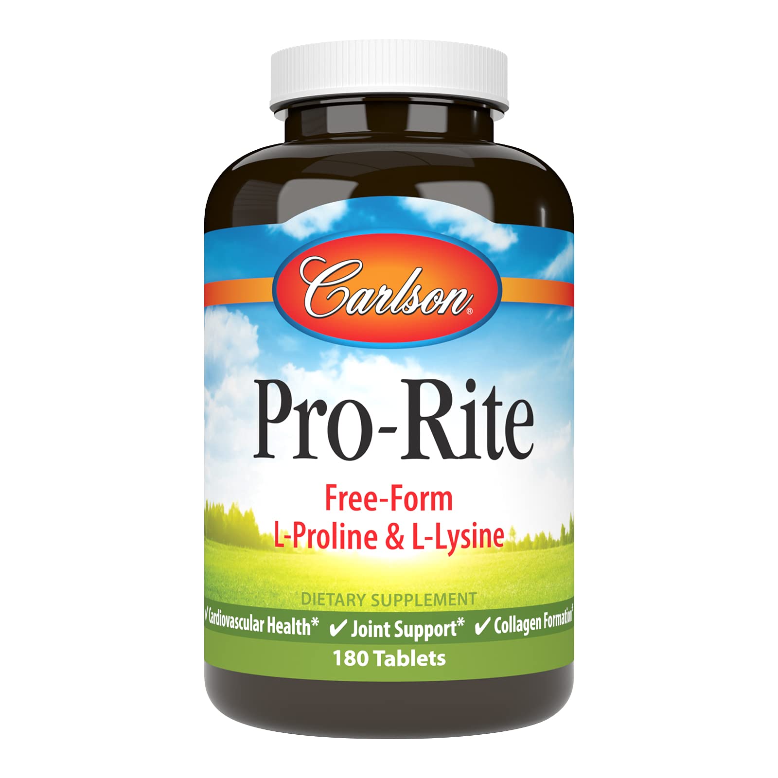 Carlson - Pro-Rite, Free-Form L-Proline & L-Lysine, Cardiovascular Health, Joint Support & Collagen Formation, 180 tablets