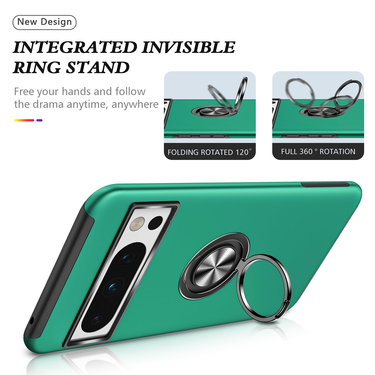 Funda para Pixel 8 Pro para Google 8 Pro, funda de grado militar, a prueba de golpes, soporte de anillo integrado, soporte de coche, funda protectora resistente para Google Pixel 8 Pro (verde oscuro)