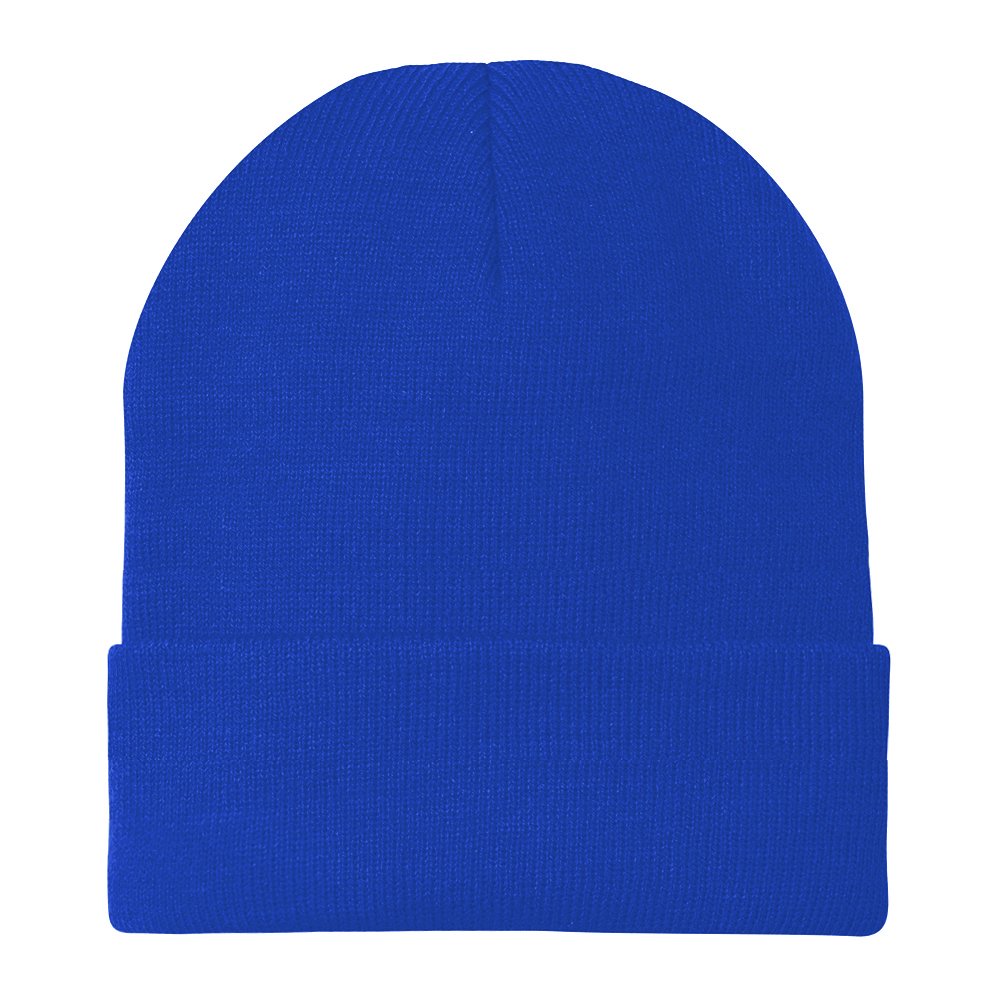 Made in USA - White American Flag Embroidered Patch Long Cuff Beanie - Royal