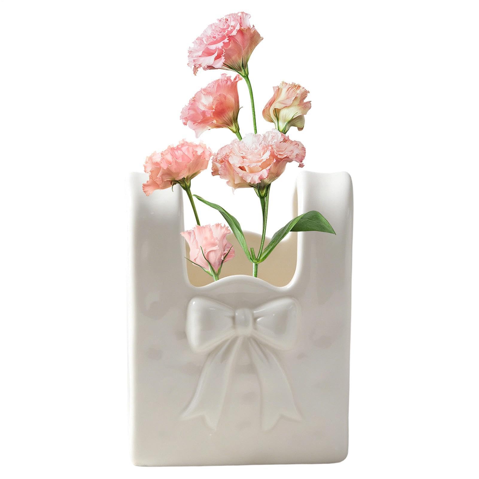Vase en céramique blanc haut de gamme style sac pour dessus de table