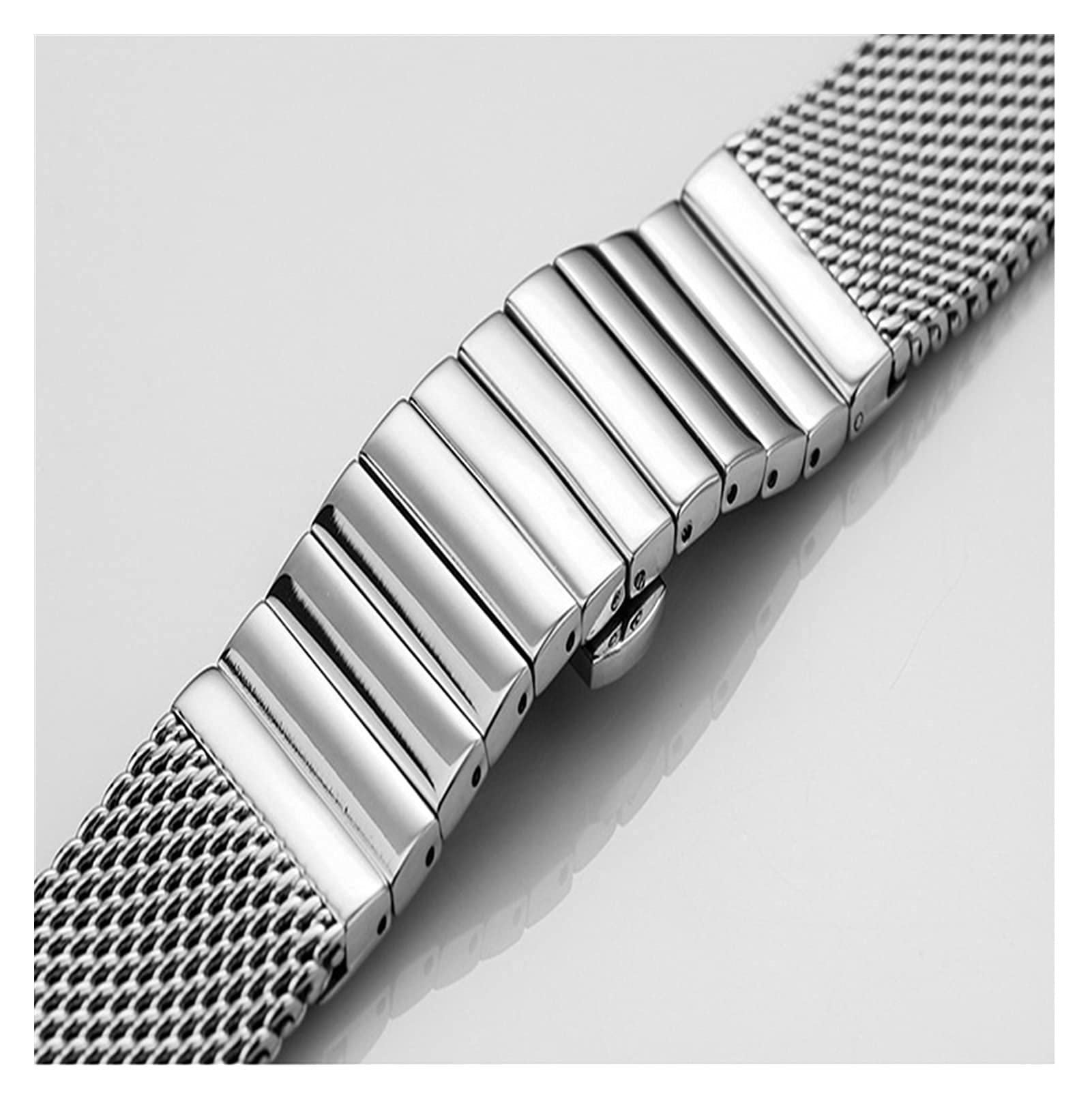 Bracelet en Maille Portofino Solide en Acier Inoxydable, Double Pression, Fermoir Papillon, Bracelet de Montre 18 20 22 24 mm (Argent 24 mm)