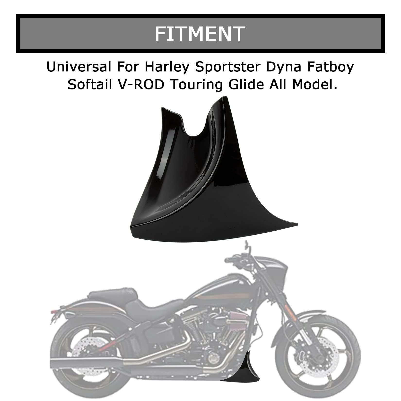 Garde-boue D'aile Avant Spoiler pour Harley Davidson Fatboy Softail Touring Glide Dyna 2004-2017, PSLER Bas Carénage Accessoires de Modification de Moto(Noir Brillant)